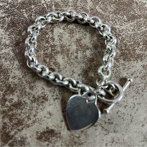 🔺SOLD🔺Charm Bracelet T Bar Heart Hallmarked Silver Plated 6.5 In Long *See Desc*